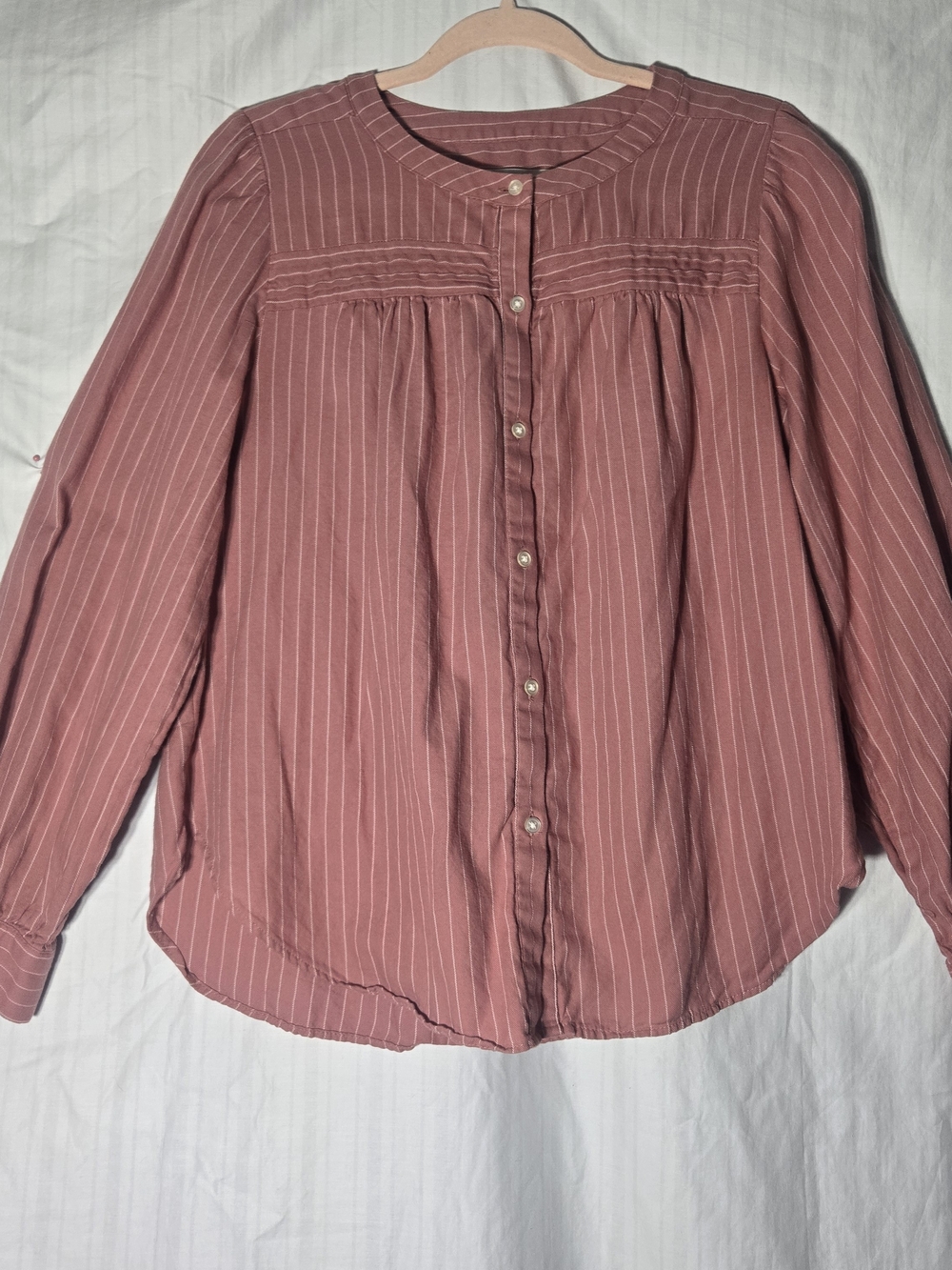 LOFT pink striped button-down pleated blouse